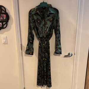 Who What Wear Green with Floral Long Sleeve Dress (silky look and feel)